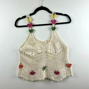 Rebellion Sz S crochet crop top NWT  colorful with Butterfly accents feminine